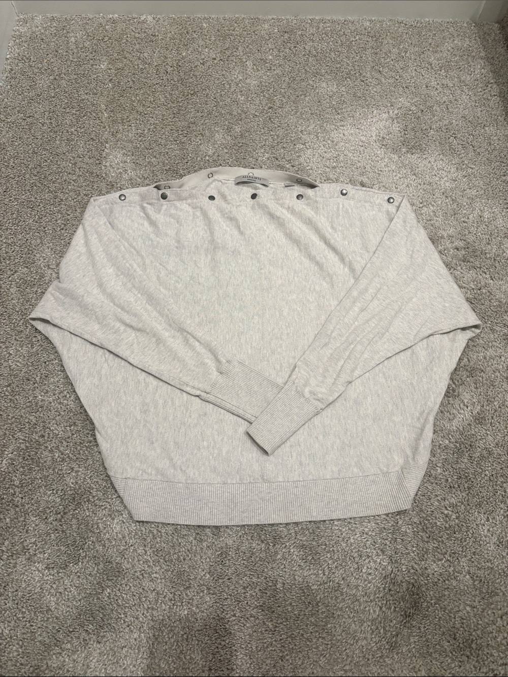All Saints Elle Jumper Light Grey Off The Shoulder Sweater
